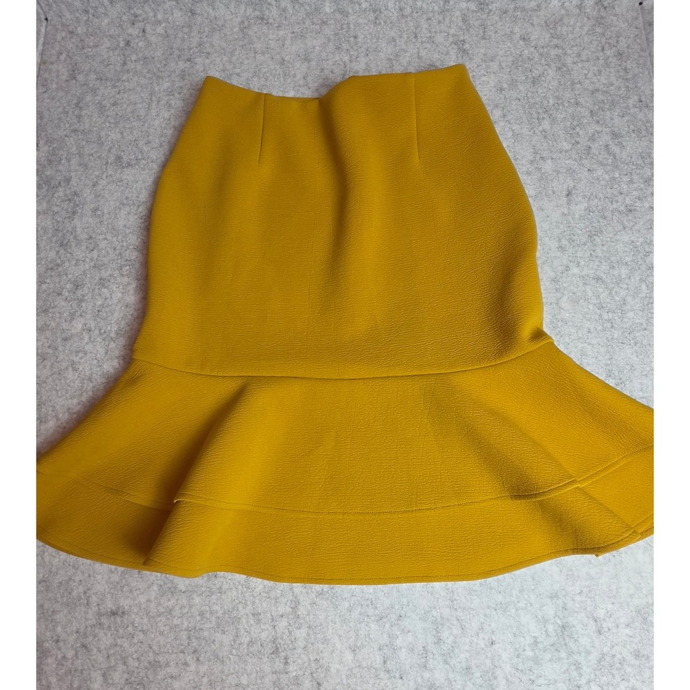 ModCloth Mustard Yellow Ruffle Hem Flounce Skirt Textured Crepe Size L